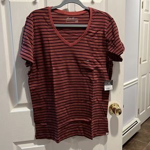 Eddie Bauer WR Fav’s SS V Neck Stripe Redwood XXL